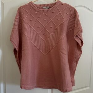 LOFT Dusty Rose Knit Poncho with Textured Diamond Detail